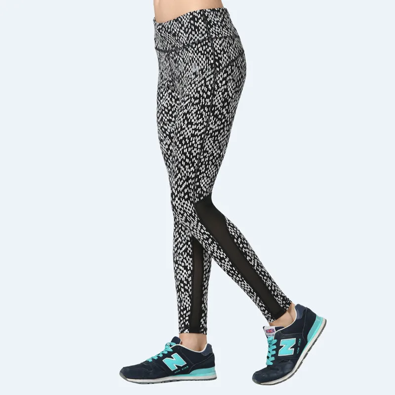 Women White Spots Mesh Patchwork Fitness Quick Drying Exercise Leggings