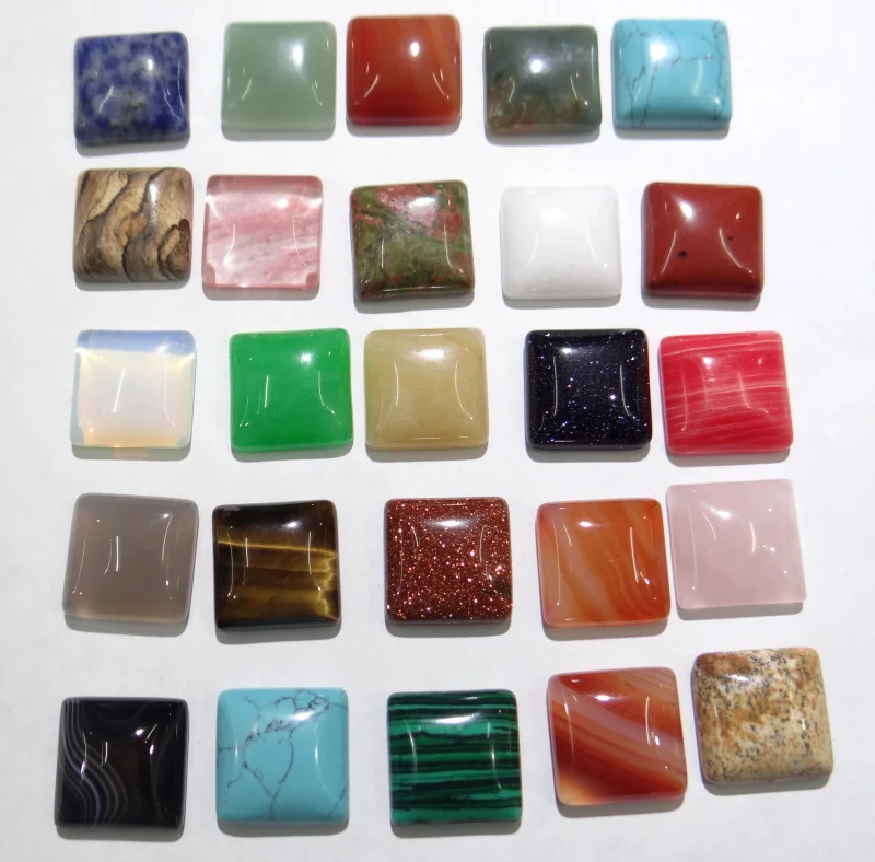 

wholesale 50pcs new fashion mixed assorted natural stone square-shape Cabochon beads 16*16mm No Hole for jewelry making