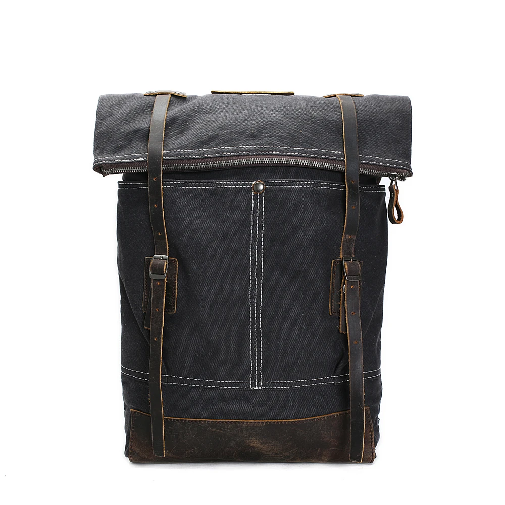 

ROCKCOW High Quality Vintage Fashion Casual Canvas Leather Women Men Backpack Backpacks Shoulder Bag Bags For Lady Rucksack 1004