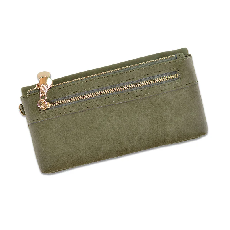 Dark green MINOFIOUS модный Матовый кожаный женский кошелек для телефона из искусственной кожи, Длинный кошелек для денег, кошелек для кредитных карт, кошелек для денег, повседневный женский кошелек - Цвет: Dark green