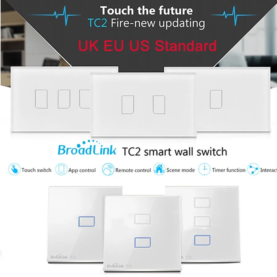 Broadlink TC2 1Gang/2Gang/3Gang UK/EU/US Touch RF433 переключатель автоматизация умного дома