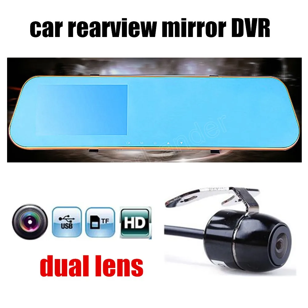 Лучшая цена Автомобильное зеркало заднего вида DVR Full HD 1080P двойной объектив 4 3