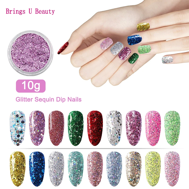 

10g Red Wine Silver Golden Pink Green Sky Blue Rose Shining Twinkling Hexagon Sequin Paillette Glitter Dip Powder Long Lasting