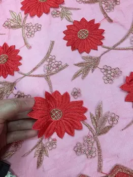 

pink 2017 New style French net lace fabric 3D flower African tulle mesh lace fabric high quality african lace fabric 5yards
