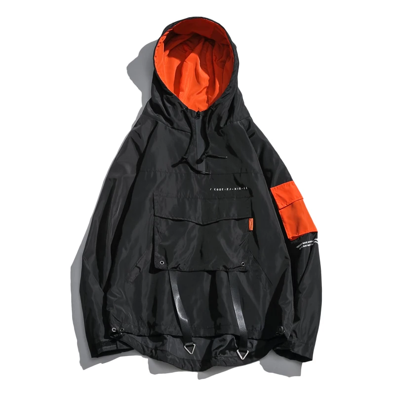 

Hip Hop Jackets Men Windbreaker Spring Autumn New Patchwork Pullover Jacket Casual Loose Hooded Coat Men Streetwear 4XL 5XL