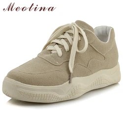 Meotina Women Flats Spring Shoes Casual Scrub Flat Platform Shoes Soft Lace Up Round Toe Shoes Female 2019 Beige Plus Size 33-46 Meotina Women Flats Spring Shoes Casual Scrub Flat Platform Shoes Soft Lace Up Round Toe Shoes Female 2019 Beige Plus Size 33-46