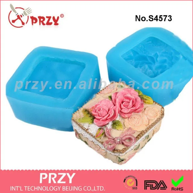 S4573 Rose Square Box silicone soap mold  (1)