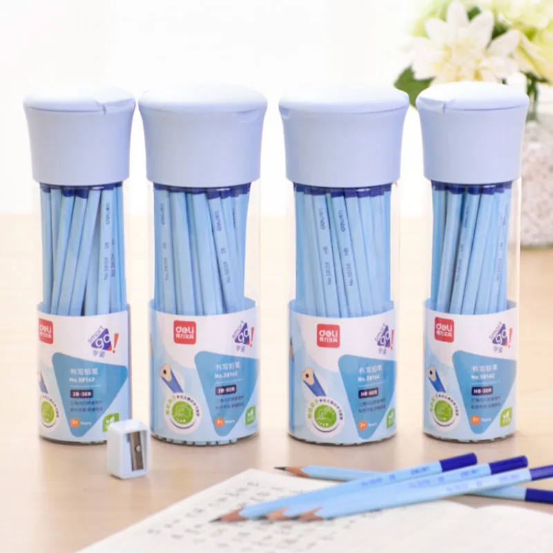 

Deli 2B/HB Pencil Pupil Writing Pencil Triangular Posture Correction Lead Pencil with Pencil Sharpener Student Stationery Supply