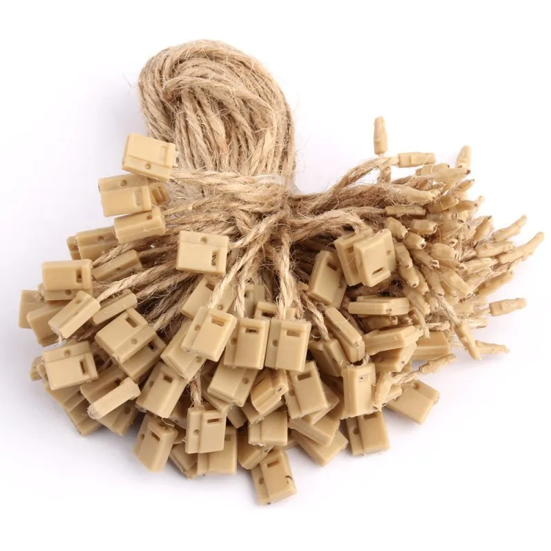 

100pcs Natural Hemp String Tag Craft Jewelry Garment Price Vintage Hang Tags Flax Cord Snap Loop Lock Jute Rope DIY Accessories