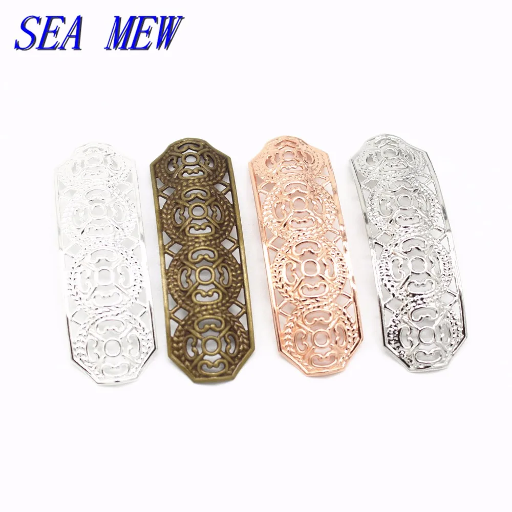 

SEA MEW 50 PCS 14*45mm 6 Colors Plated Copper Sheet Filigree Connectors Hollow Out Bend Charm Findings For Jewelry Making