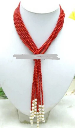 

ddh001649 SALE Beautiful 46" Natural 3 Strands Red Coral & White 6-7mm Pearl Necklace 28% Discount
