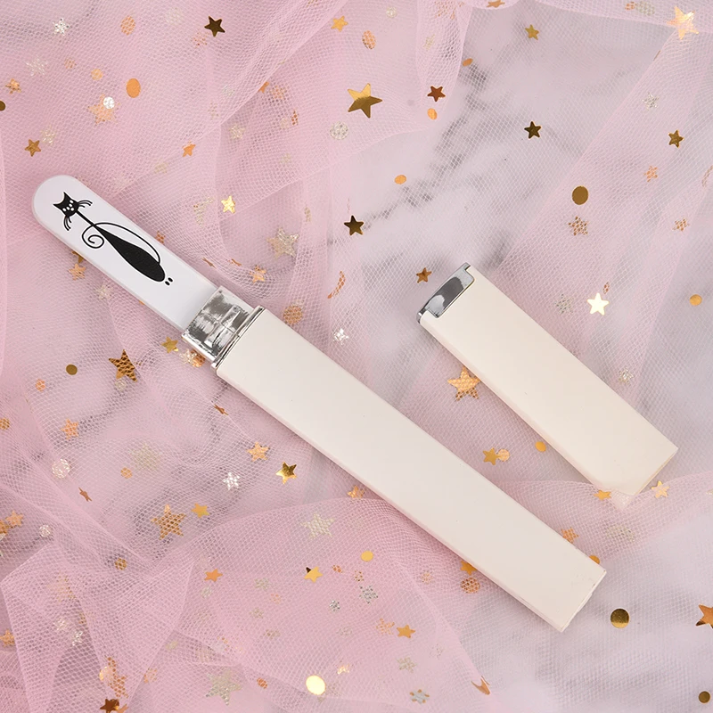 1set Print Black & White Cat Pattern Crystal Glass Nail File With Faux