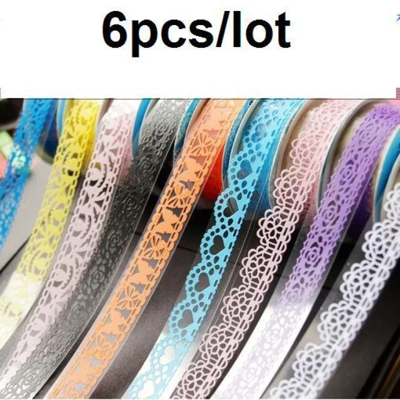 

6pcs/lot adhesive PVC masking tape hollow-out lace rolls decorative scrapbooking stationary DIY hobby dairy home decoration