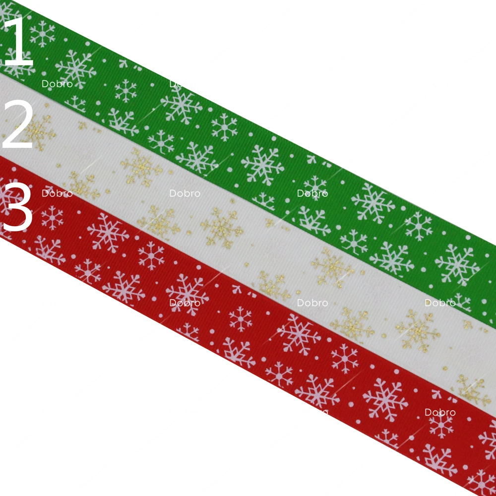 

1" 25mm Red Green Gold Snowflakes Christmas Festival Printed Grosgrain Ribbons for Party Home Gift DIY Decorations 03