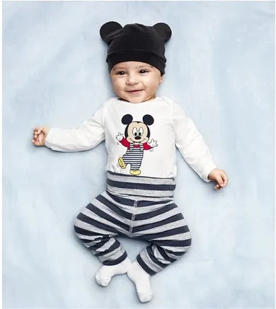 Ласковый унисекс младенцы костюм / 3-piece комплект: младенцы боди+ длинная брюки+ милый шляпа / младенцы одежда - Цвет: Черный