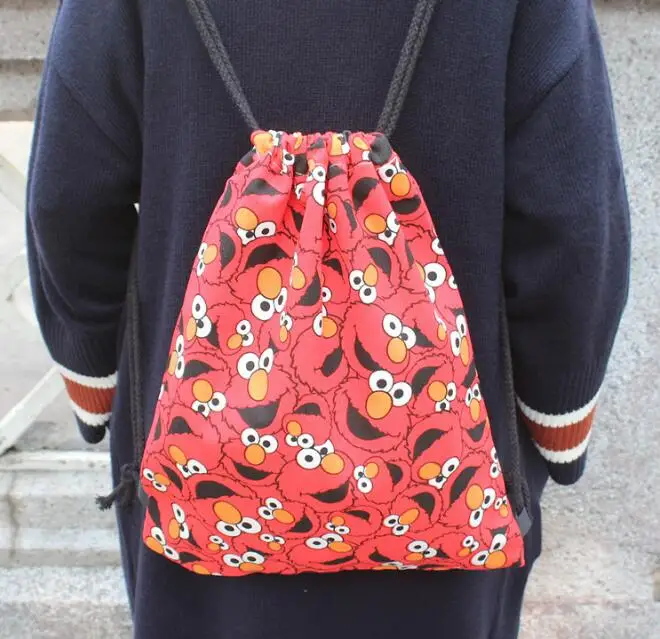 

COOL Sesame street Cartoon Drawstring Backpack Fashion Canvas Backpacks Casual String Bags Anime Knapsack Unisex New