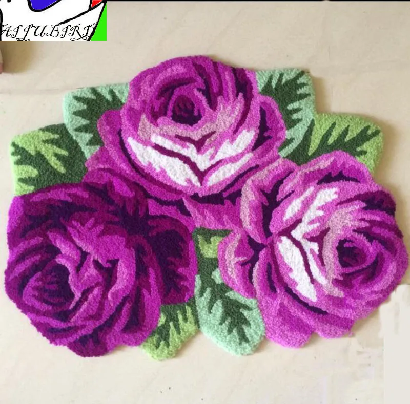 

3 heteromorphic purple rose carpet irregular flower floor mat stair bedroom living room entry anti-slip warm pad home mat