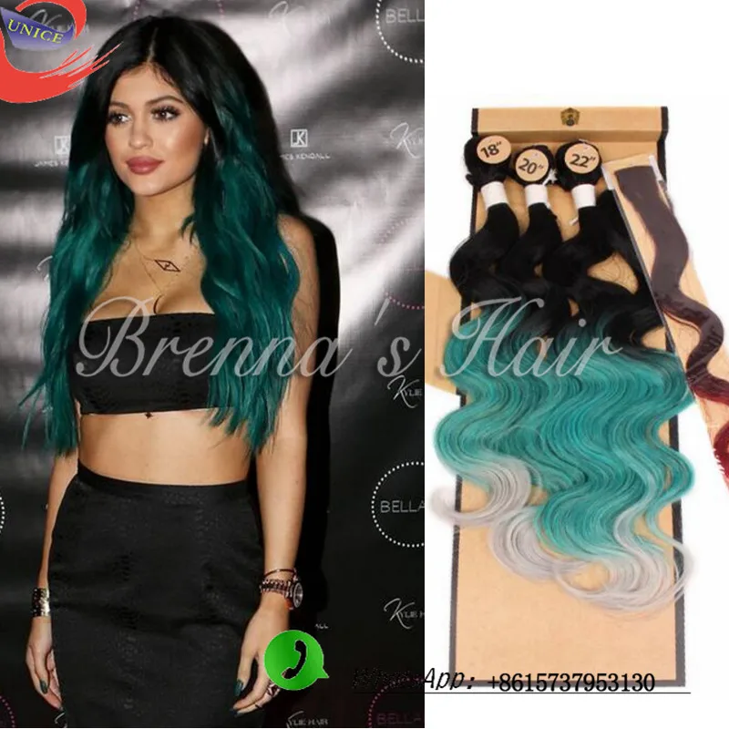Peruvian 1b Green Threetone Ombre Synthetic Green Ombre Hair
