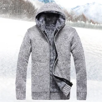 

Autumn Winter Men's Thick Jackets 2018 Brand Casual Warm Hoodies Fur Inside Outwear Mens Hooded Coat Thermal Brand Clothing