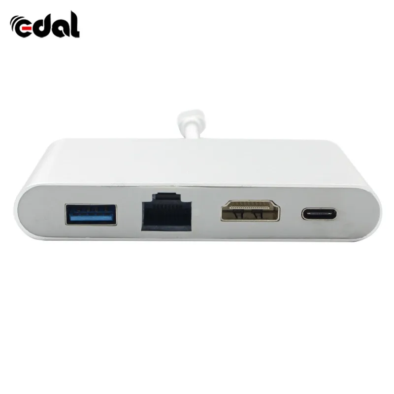 Кабель-Переходник USB C на HDMI 4 K+ Gigabit Ethernet(RJ45 Порты и разъёмы)+ USB 3,0 USB 3,1 Тип C адаптер USB-C сплиттер