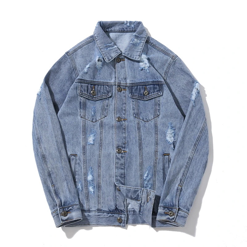 2018 Hot Denim Clothes Jeans Coats Vintage Men's Jackets High Quality Hip-hop Holes Decorated with Pure Blue Men Jacket
