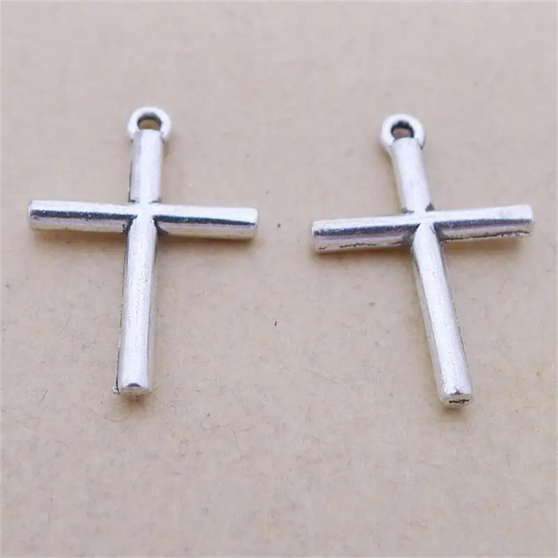 

BULK 30 Zinc Alloy Christian Cross Charms Religious Theme Antique Silver Plated Pendant for Bracelet DIY Making 16*23mm 1g