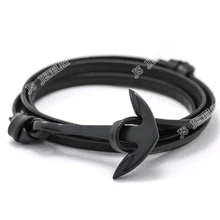 2016 Jewelry Multilayer Black Alloy Anchor Bracelet Men Leather Bracelet for Women Men Friendship Bracelets