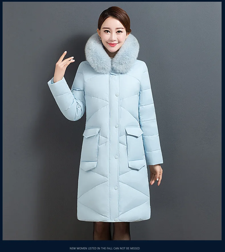 AYUNSUE бренд женские длинные зимнее теплое пальто Для женщин белая утка вниз куртка лисий мех женский пальто Высокое качество LX1027