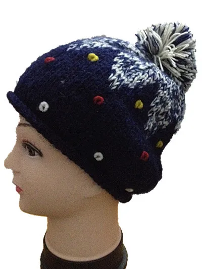 Bomhcs осень-зима темно-синий Star цветок шапочка 100% ручной вязки Шапки Для женщин теплые Кепки