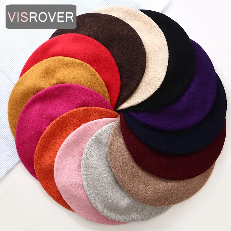 VISROVER дешевая модная женская шерстяная одноцветная берет Женская шляпка s Зимняя универсальная теплая прогулочная шапка 13 цветов