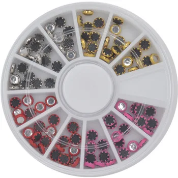 Mixed 4 Colors 4mm Nail Art Rhinestone Wheel, 3D Nail Art Metal Studs Gems Charms DIY Craft Decoration Phone Gems Wheel Tips