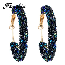 FAMSHIN Brand New Design Fashion Charm Austrian crystal hoop earrings Geometric Round Shiny rhinestone big earring jewelry women