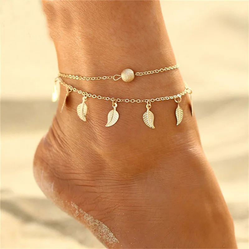 Boho Лето океан пляж Каури оболочки лодыжки браслет бусины камень Многослойные ножные браслеты для женщин ноги украшения для ног - Окраска металла: BJTS24851