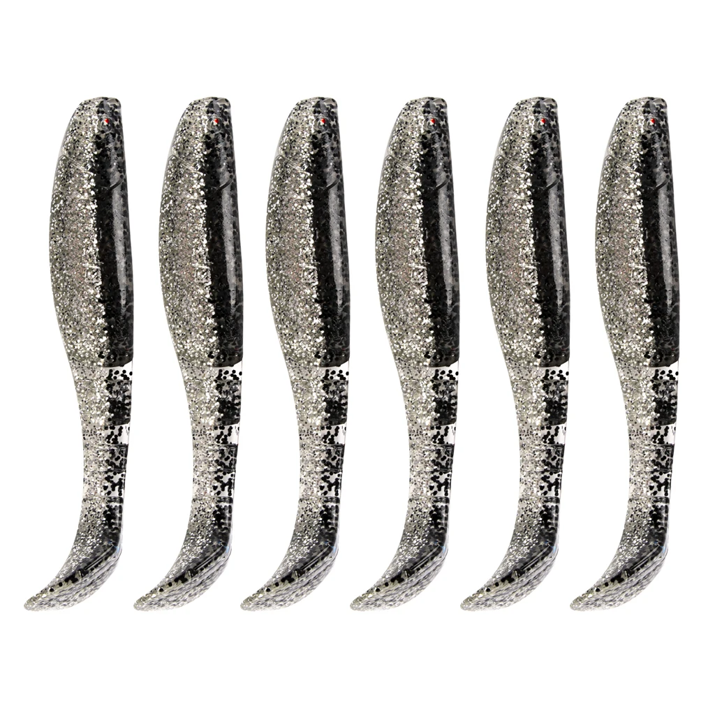 6pcs Swimbaits Minnow/Shad Paddle Tail Worms Soft Fishing Lures Baits for Saltwater and Freshwater Bass Trout Walleye Lure