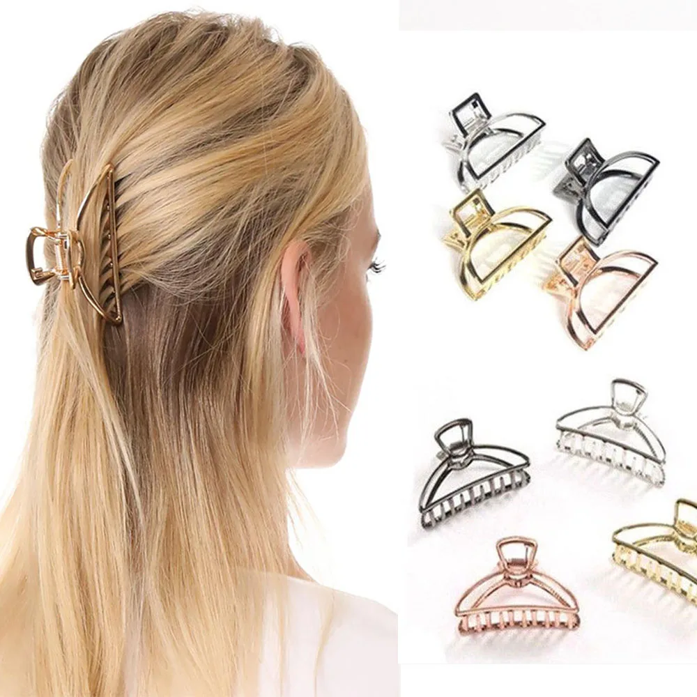 

4 Style Women Hair Claw Solid Color Hair Crab Retro Moon Shape Pearl Hair Clips Make UP Hair Accessories Large Size Hairpin