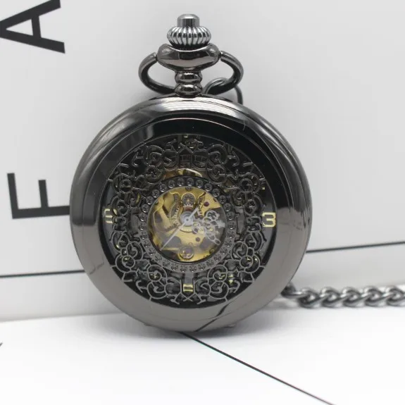 

Vintage Antique black Classic elegant Mechanical pocket watch Men And Woman clock luxury gift Mechanical FOB chain pocket watch