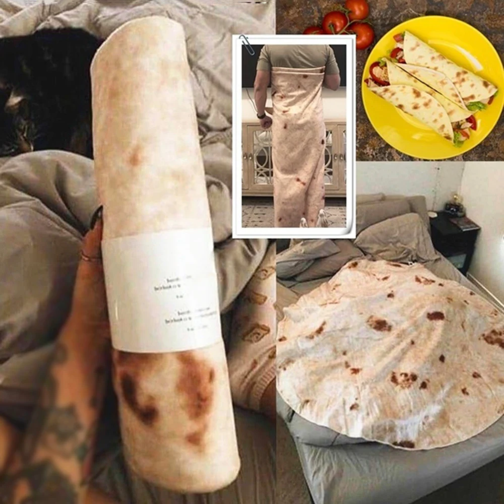 Креативное одеяло Tortilla, круглое смешное одеяло Burrito, супер мягкое Флисовое одеяло для офиса, дивана