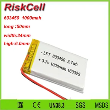 

Free shipping 100pcs/lot 603450 3.7V 1000mah Lithium polymer Battery with Protection Board For MP4 GSP PSP Digital