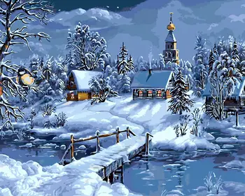 

Frameless Painting By Numbers Wall Decor Diy Picture Oil Painting On Canvas For Home Decor hand painted oil painting Snow Scene