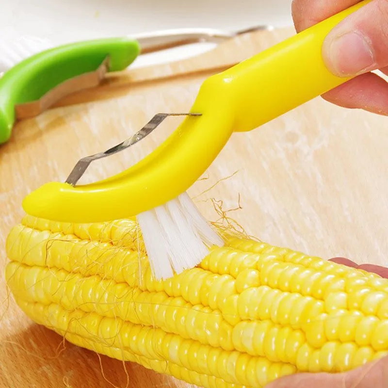 Household-Kitchen-Stainless-Steel-Blade-Plastic-Corn-Stripper-Peeler-Thresher-Tools-With-Corn-Surface-Cleaning-Brush