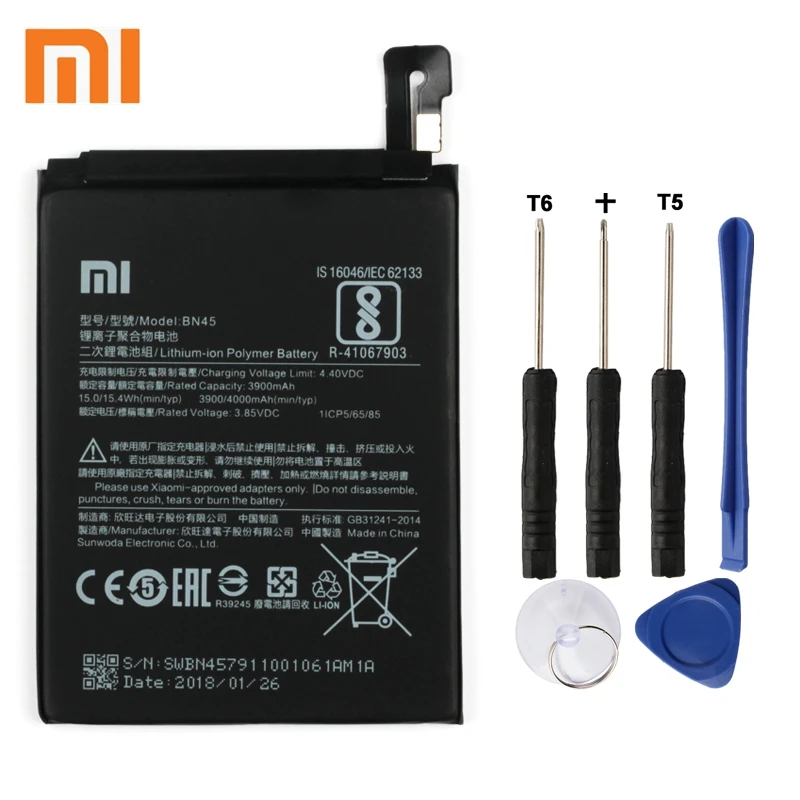 

Xiaomi Mi BN45 Phone Battery For Xiao mi note2 Redmi Note 5 Redrice Note5 BN45 4000mAh Original Replacement Battery + Tool