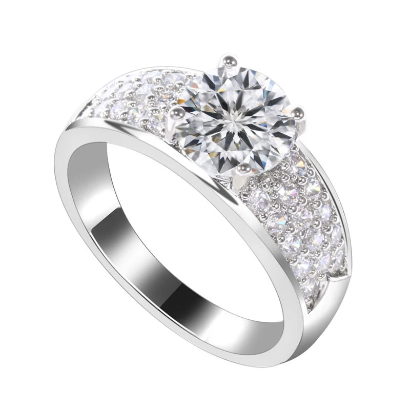 Top Quality White Gold Color Cupid Cut Shining Clear Zircon CZ Crystals Stone Paved Four Claws 6-9# Size Party Finger Ring Bague | Украшения