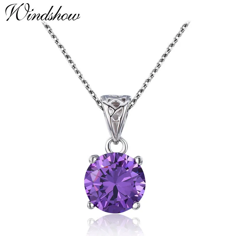 Slim Cute Small Round CZ Birthstone Birthday Stones 925 Sterling Silver Pingente Pendants Women Girls Friend Gift Jewelry Bijoux - Окраска металла: Purple