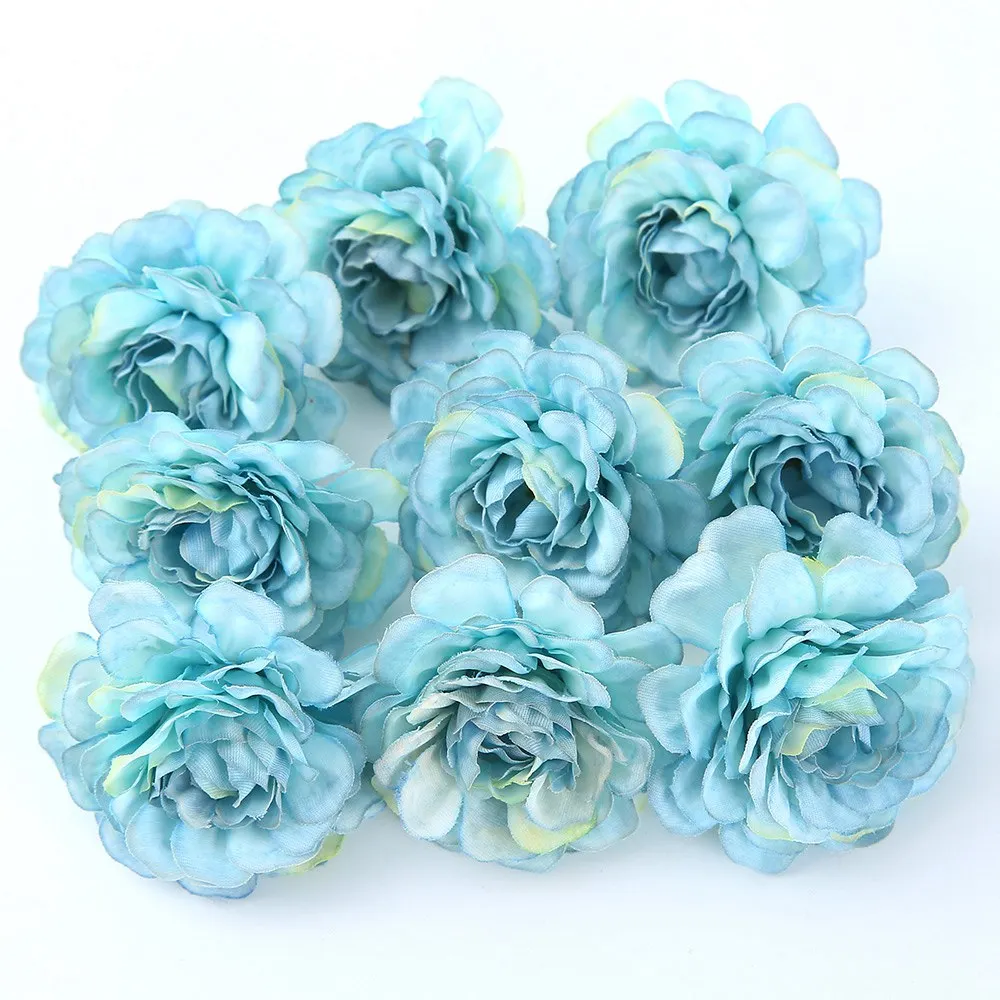 10 шт./лот, искусственный цветок, 5 см, шелковая голова розы, для свадебной вечеринки, украшение дома, сделай сам, цветок, стена, скрапбук, Подарочная коробка, ремесла - Цвет: Синий