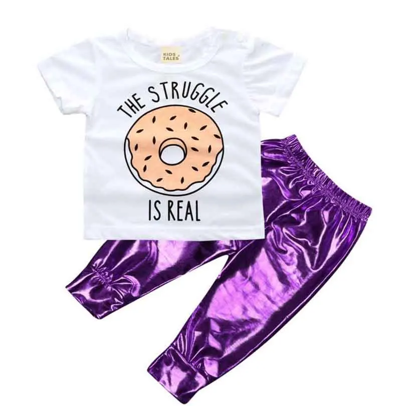 Hot sell 2 pcs / Set. 2018 New Girl Boy Clothing fashion Set of clothes for newborn baby short-sleeved T-shirt + PU Pants