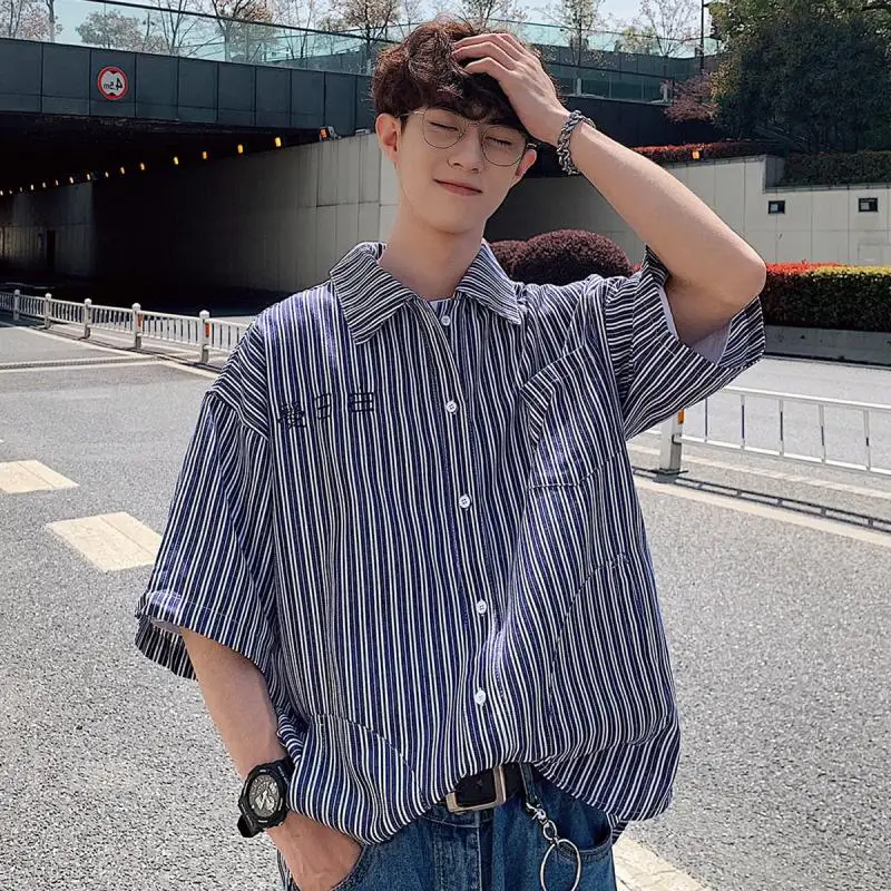 Striped Shirt Jacket Short Sleeve 
