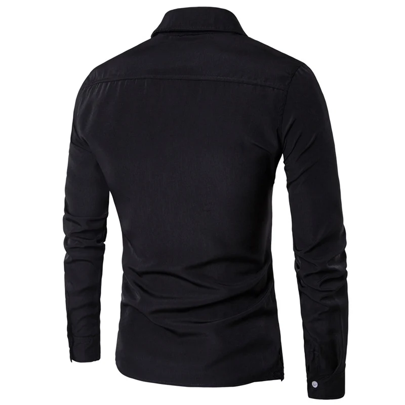  New 2018 Fashion Casual Wholesale Men off two Fake piece Two-door collar garment leisure dress shirt long sleeve shirts men