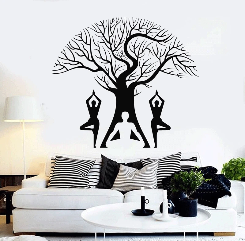 

Vinyl wall decal yoga pose tree meditation room Buddhist sticker mural, ladies training room decoration wall stickers YJ12
