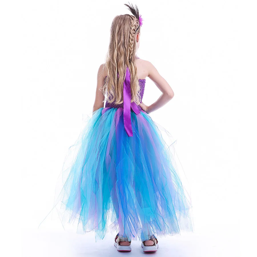 Pretty Peacock Feather Girls Flower Tutu Dress Wedding Birthday Party Halloween Purim Costume Kids Carnival Tutu Outfit (4)
