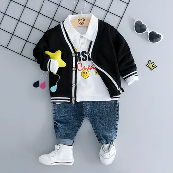 

SFT-019 New Autumn Baby Boys cool Clothing Set Cartoon Pattern soft Baby Boy Clothing T-shirt + Long Sleeve jacket +Pant Suits